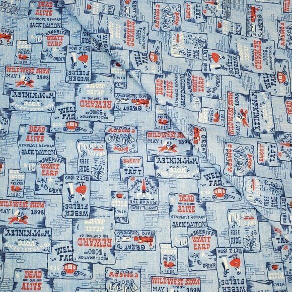 Vintage Cotton Fabric 1800s 1900s Gilded Age Wild West Event Handbills Blue Red - Picture 2 of 3